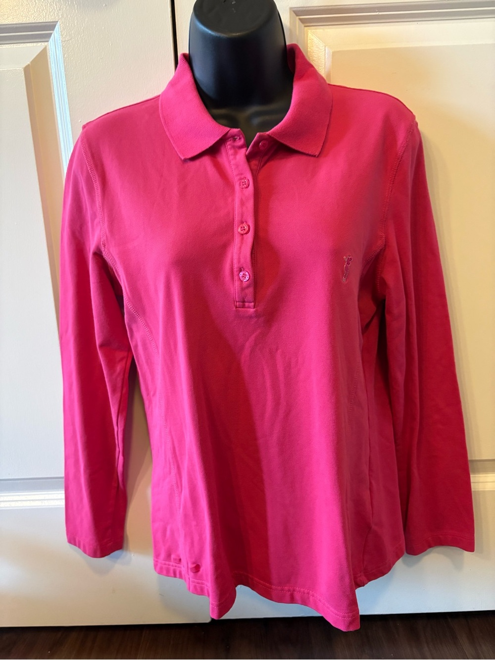 Women’s Long Sleeve Polo Top in Vibrant Pink